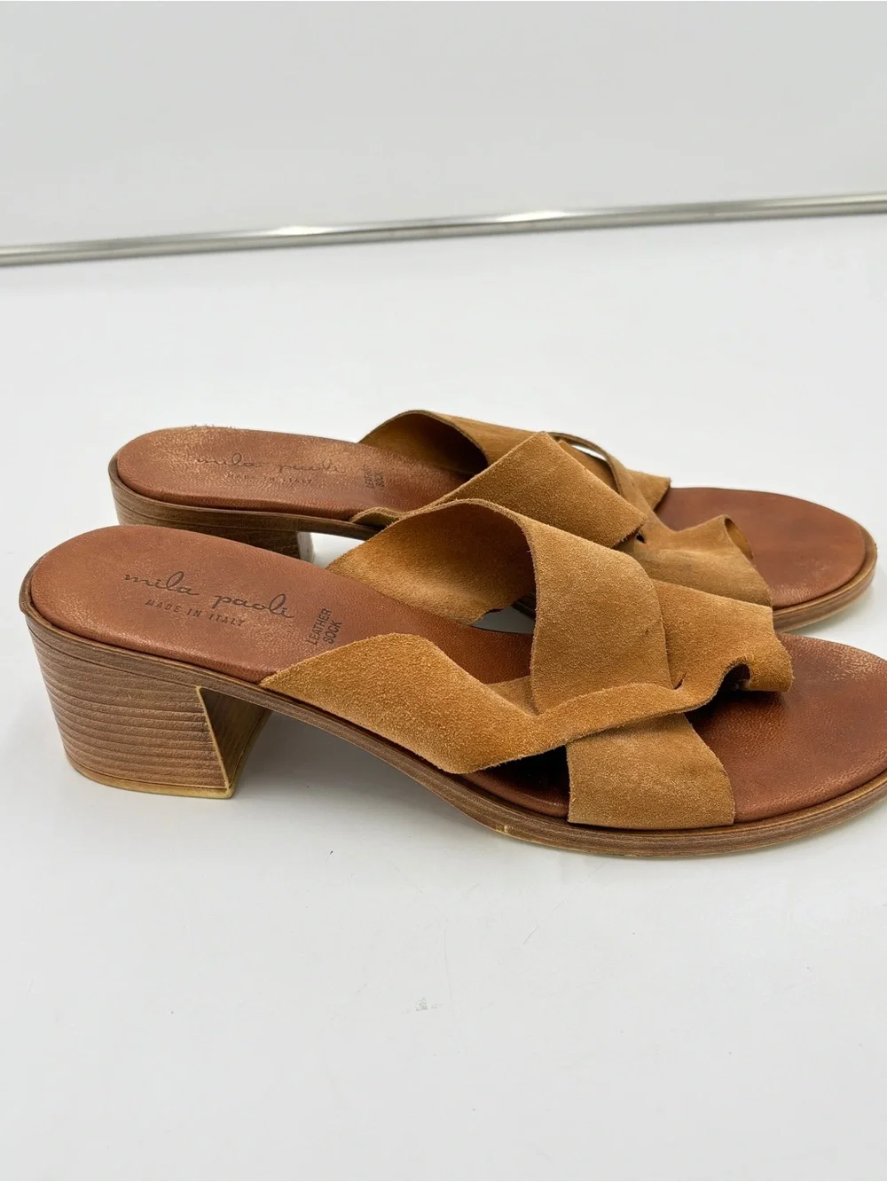 Mila Paoli Brown Tan Suede Sandals Block Heel Made in Italy Women’s Size 10.5